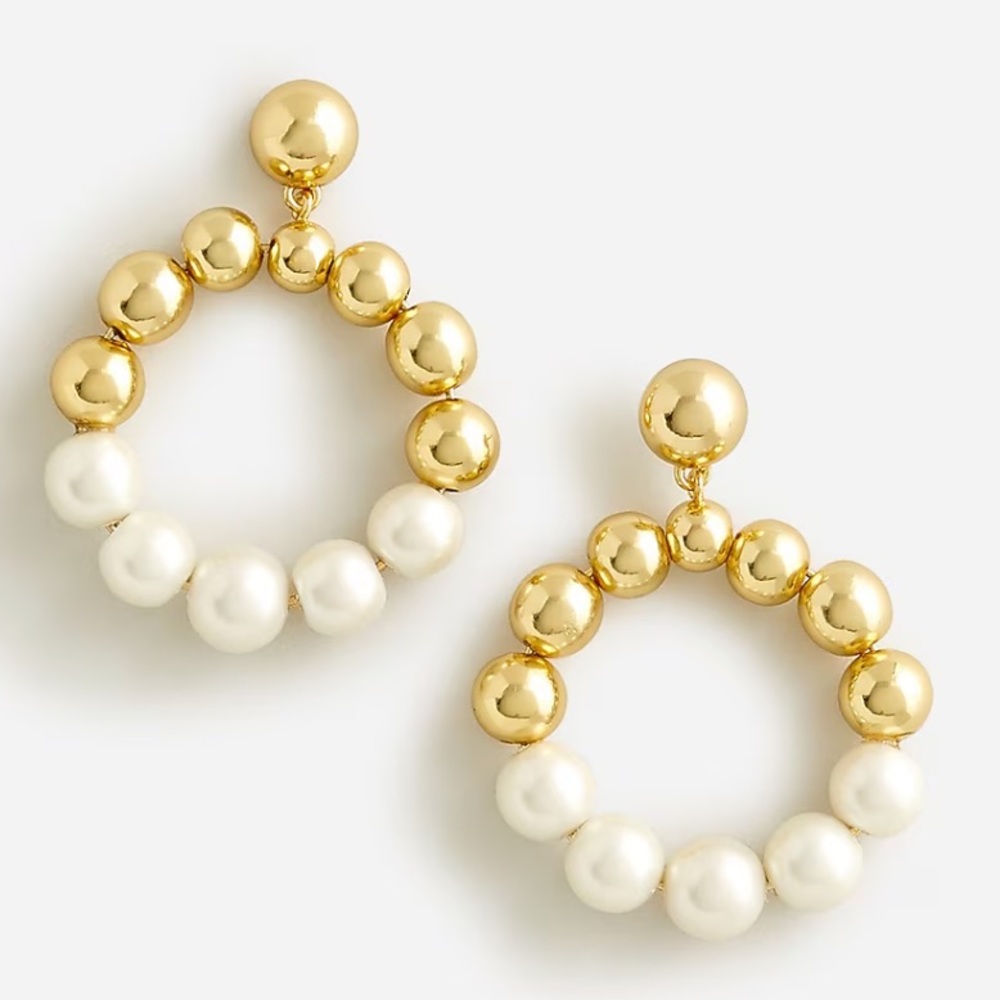 NWT J. Crew PEARL & METALLIC BALL HOOP EARRINGS.